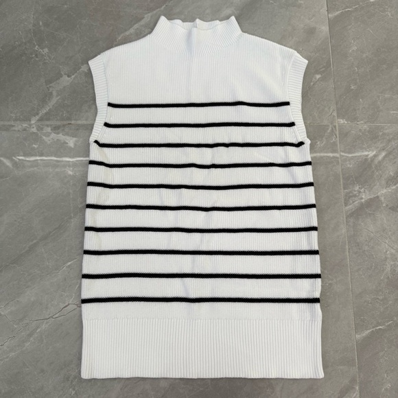 Women’s Talbots Stripe Shaker Stitch Funnel Neck Shell Mock Neck Sweater Medium - Picture 2 of 16